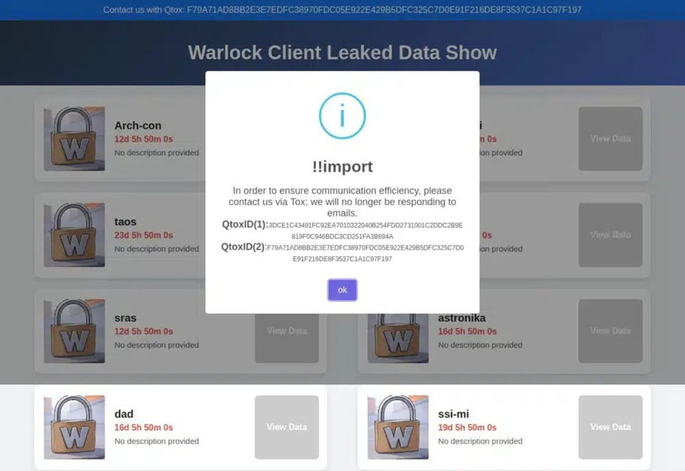 Listados de víctimas publicados por Warlock