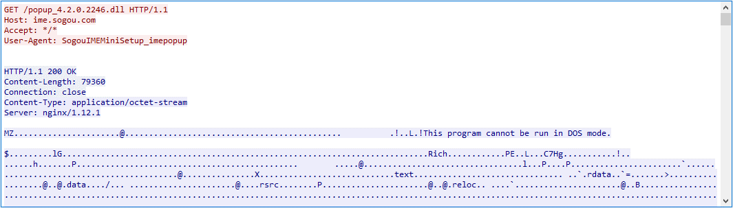 Traffic capture of the update hijacking process.