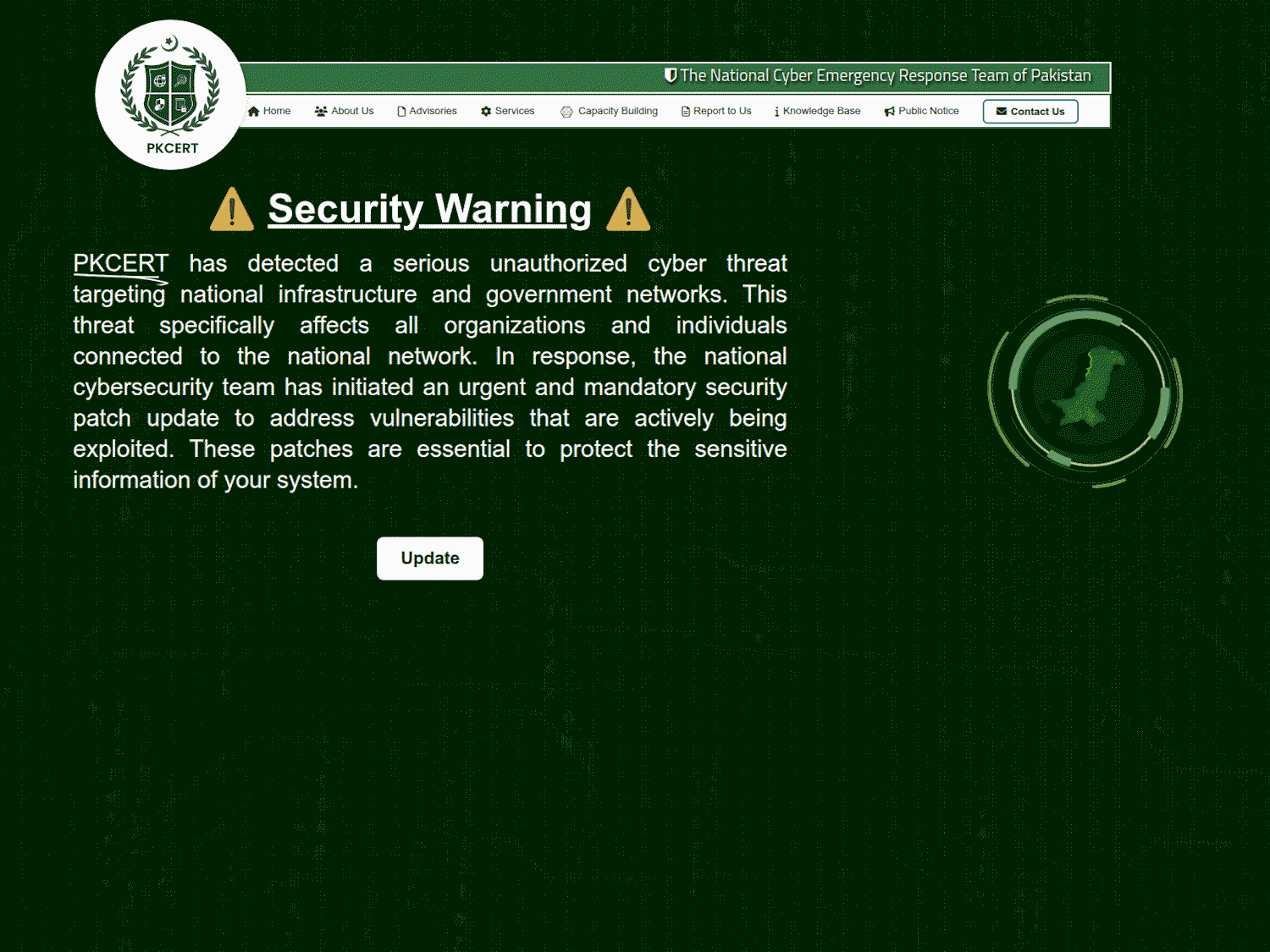 Figure 10. Deceptive website impersonating Pakistan&rsquo;s Computer Emergency Response Team