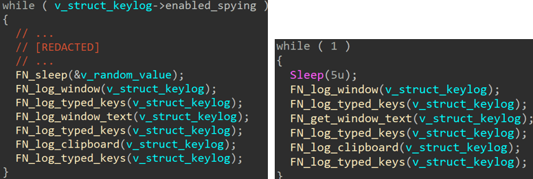 Figure 2. Spying loop of 2024 SlimAgent (left) and 2018 samples (right)