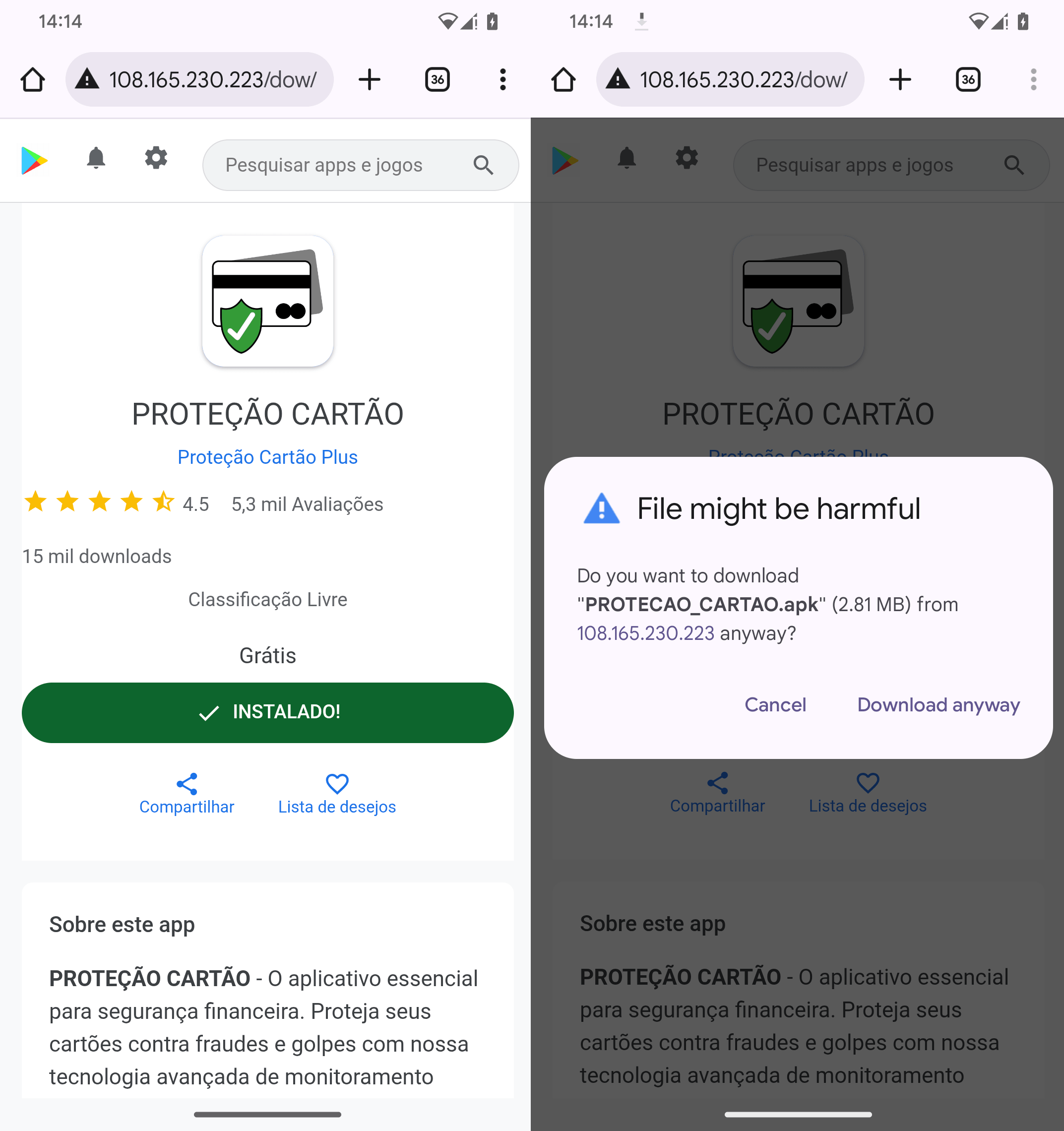 Figure 8. Users have to manually download and install the malicious Proteção Cartão app