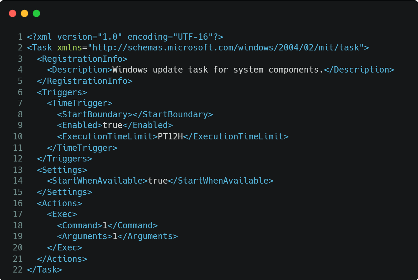 Figure 5. Scheduled task template downloaded from the C&C server
