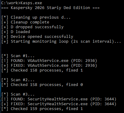 Figure 1. Output window spawned by GentleKiller
