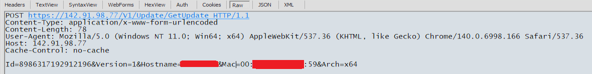 Figure 2. Download request issued by the downloader