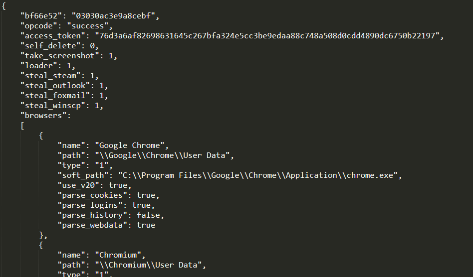 Figure 13. Decrypted Stealc configuration from C&C server