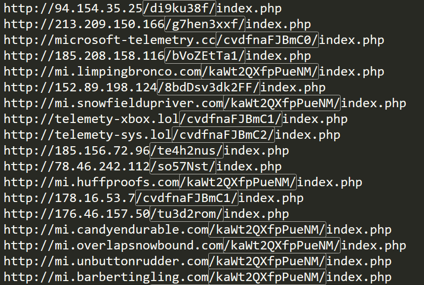 Figure 5. Examples of random_path identifiers in Amadey C&C server URLs