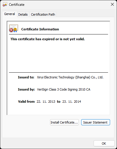 Figure 7. DriverLoader&rsquo;s code-signing certificate