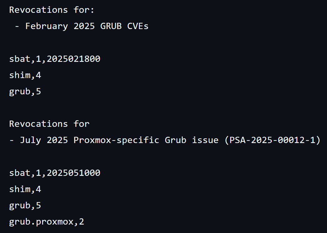 Figure 4. Latest SBAT revocations in the shim repository