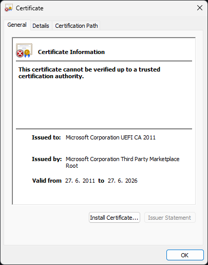 Figure 5. Microsoft Corporation UEFI CA 2011 certificate