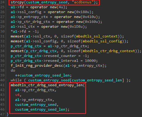 Figure 8. Custom initialization of Mbed TLS random bit generator