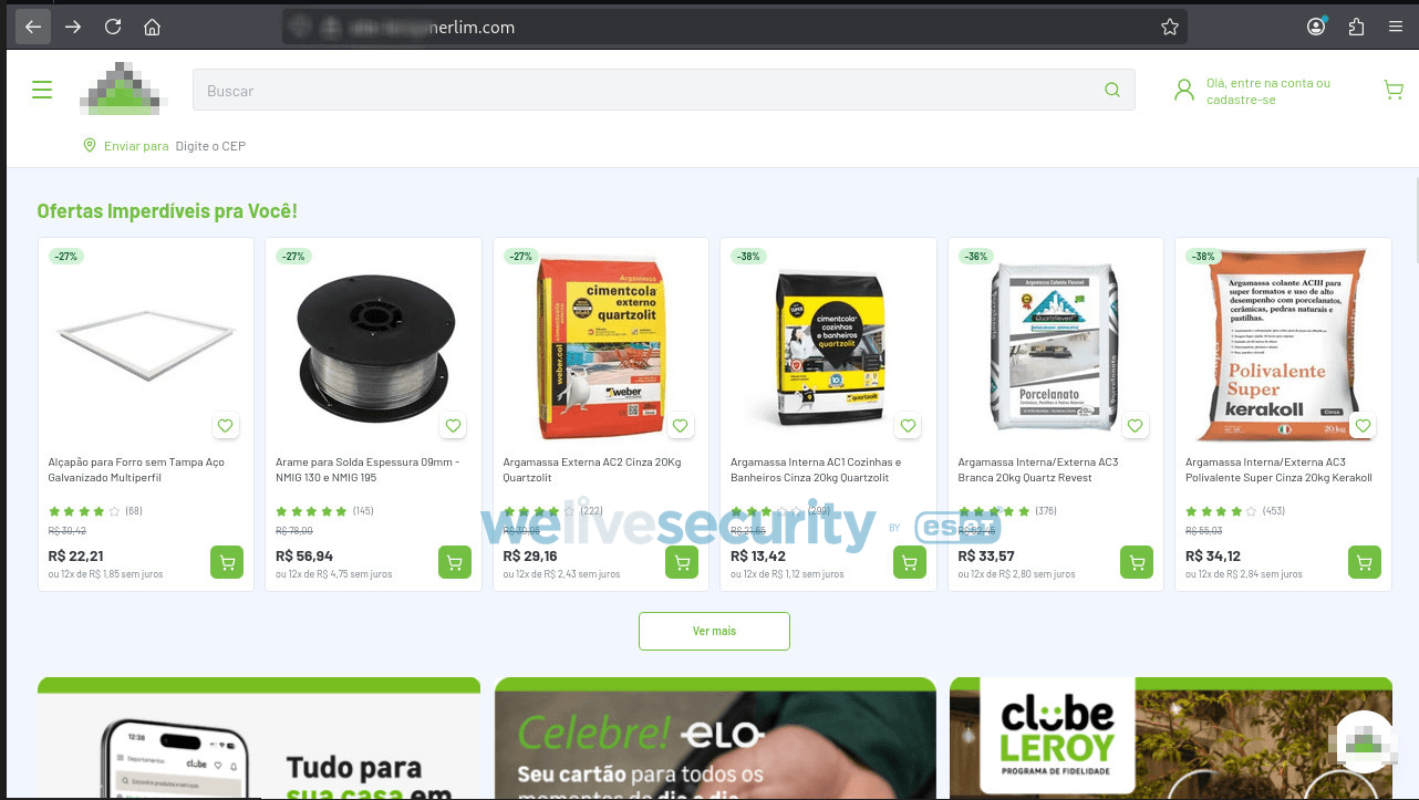 P&aacute;gina falsa que imita a loja online da Leroy Merlin