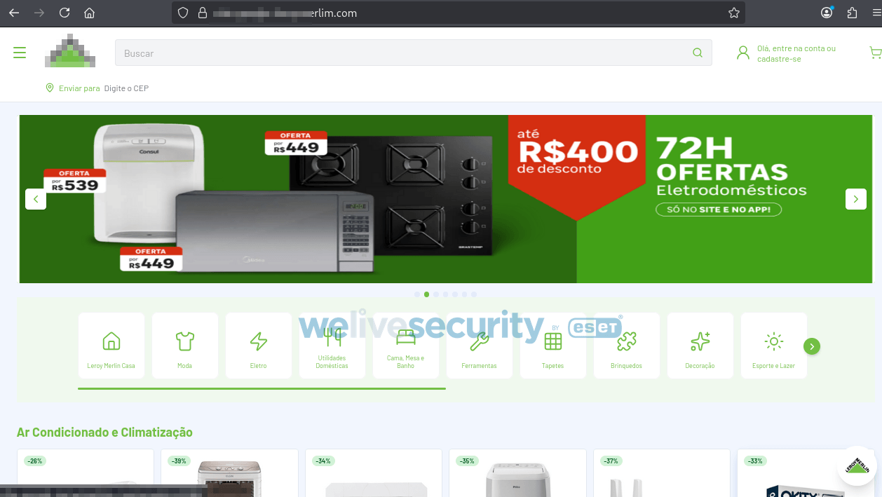 Segundo site falso da Leroy Merlin, com o mesmo layout e dom&iacute;nio diferente