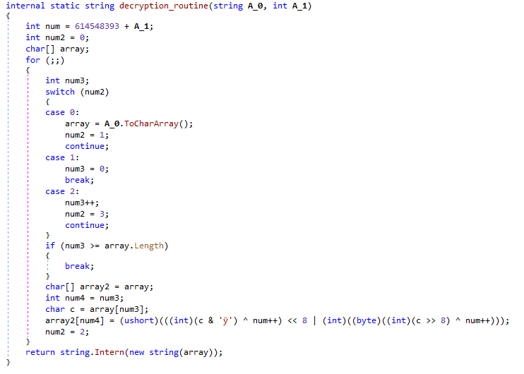 Figure 1. Decompilation of MATCHBOIL string decryption routine