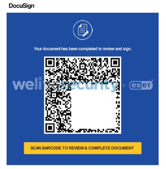 E-mail de phishing que se passa pela DocuSign e exibe um QR Code