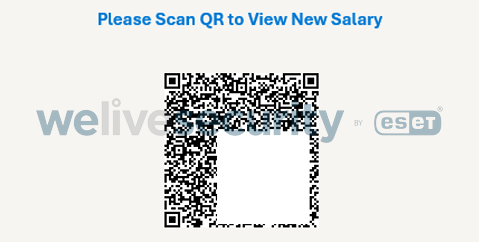 Trecho de e-mail de phishing com a frase Please Scan QR to View New Salary e um QR Code