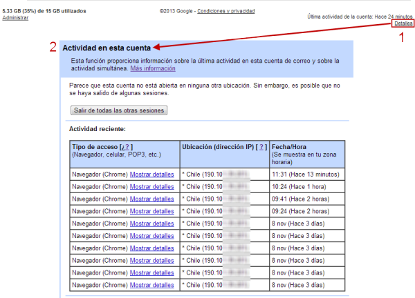 Actividad de cuenta de Gmail